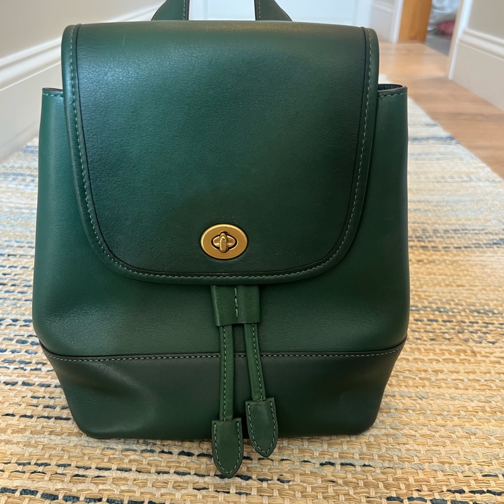 Elegant Green Coach Leather Backpack